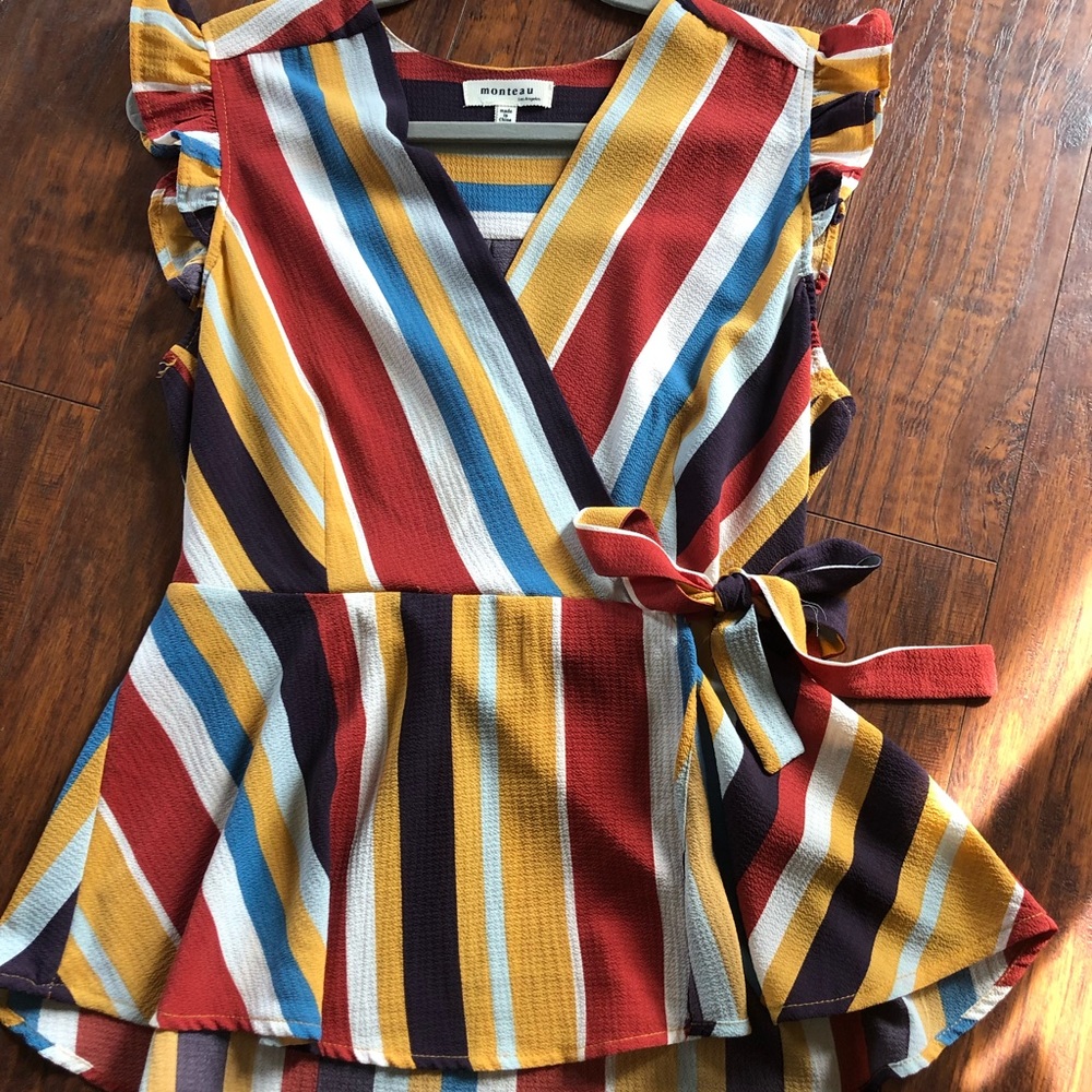 Monteau Striped Peplum Top - Size XL